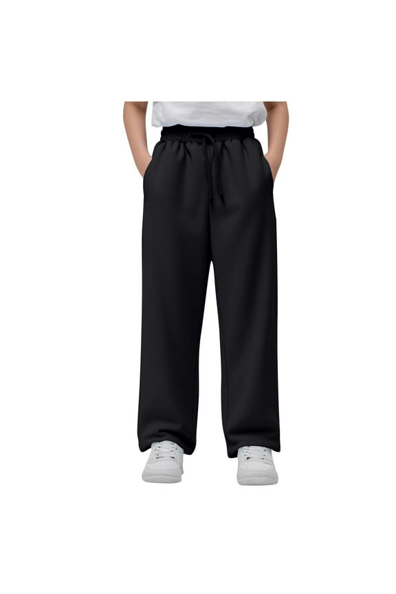 Boy's Baggy Sweatpants Straight Leg Open Bottom Casual Pants Elastic Waist Athletic Joggers Sweat Pants with Pockets