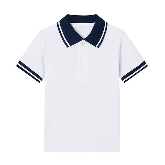 Nskgu Boys Active Short Sleeve Polo Shirt Button Closure Stripes Collar Breathable Performance Fabric for Age 2-15 Years