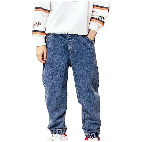 Nskgu Boys Cargo Baggy Pants Elastic Waist Wide Leg Jeans Casual Demin Pants with Pockets
