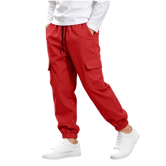 Nskgu Boys Cargo Joggers Sweatpants Elastic Waist Drawstring Cuffed Ankle Side Pockets Big Kids