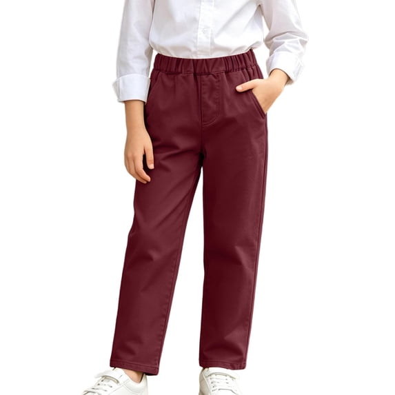 Nskgu Boys Casual Pants Elastic Waist Straight Leg Pull On Dressy with Side Pockets for Big Kids