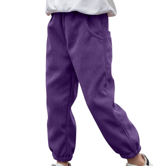 Nskgu Boys Corduroy Pants Pull On Plain Elastic Waist Pants for Kids
