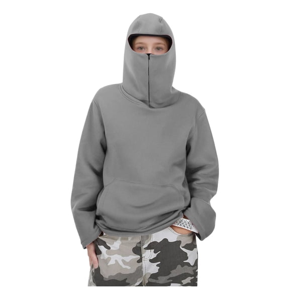 Nskgu Boys Girls Balaclava Hoodie Fleece Lined Hooded Sweatshirt Fall Winter Soft Warm Pullover for Youth