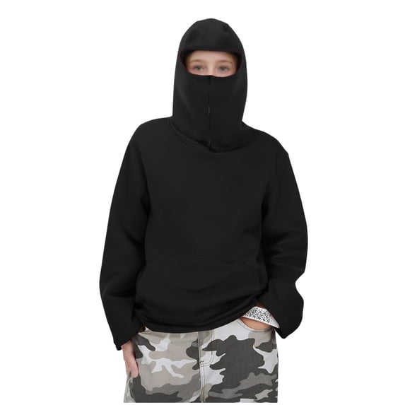 Nskgu Boys Girls Balaclava Hoodie Fleece Lined Hooded Sweatshirt Fall Winter Soft Warm Pullover for Youth