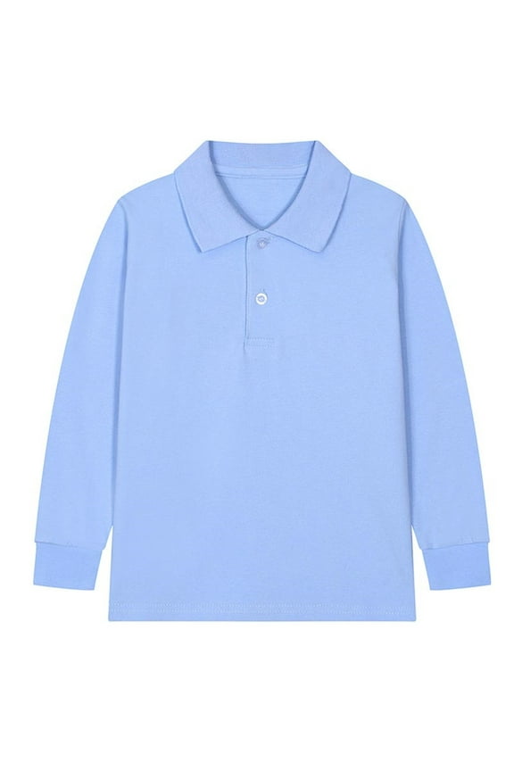 Boys' School Uniform Long Sleeve Polo Shirt Button Closure Comfortable Breathable Fabric for Kids
