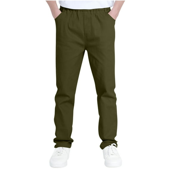 Nskgu Boys Uniform Pants Elastic Waist Pull On Twill Jogger Pants for Boys School Clothes with Pockets Size 6-13 Years