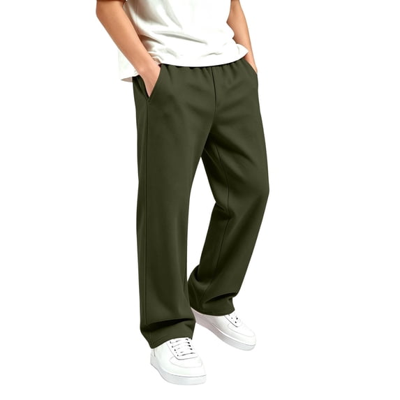 Nskgu Boys Wide Leg Pants Baggy Loose Fit Elastic Waist with Pockets for Big Kids