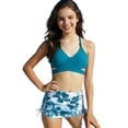 thumbnail image 1 of Nskgu Girls' 3 Piece Set Criss Cross Floral Print Bikini Swimsuit with Drawstring Beach Skirt Cute Ruched Bathing Suit, 1 of 6