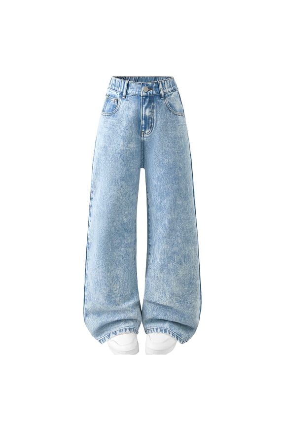 Girls Baggy Jeans Y2k Girls Distressed Pants High Elastic Waist Denim Outfits for Teens Boyfriend Skater Streetwear