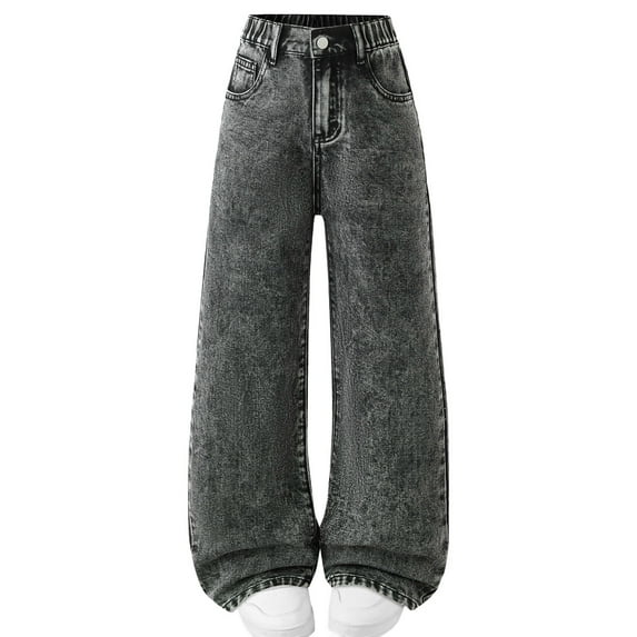 Nskgu Girls Baggy Jeans Y2k Girls Distressed Pants High Elastic Waist Denim Outfits for Teens Boyfriend Skater Streetwear