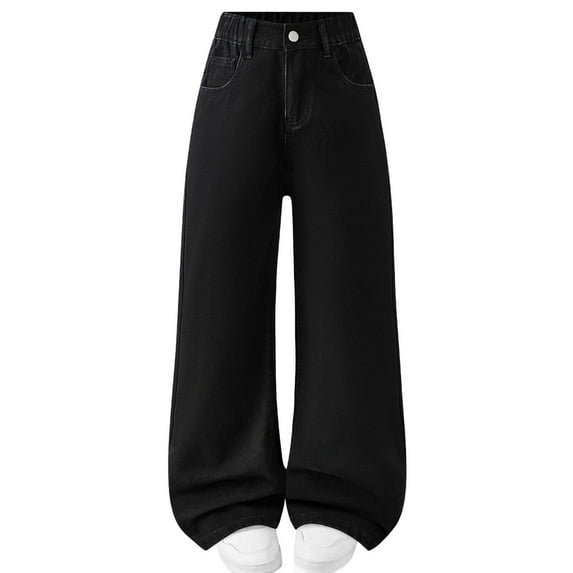 Nskgu Girls Baggy Jeans Y2k Girls Distressed Pants High Elastic Waist Denim Outfits for Teens Boyfriend Skater Streetwear