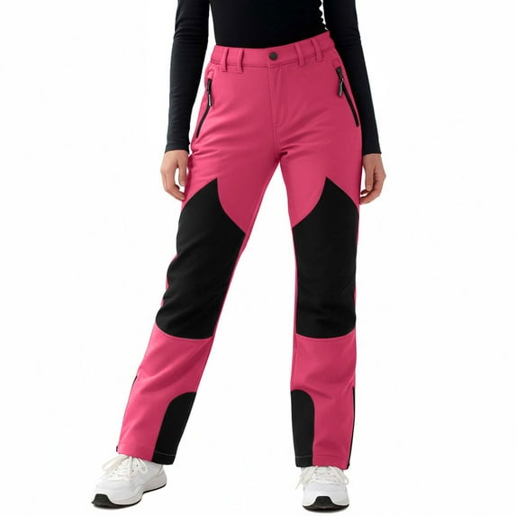 Nskgu Girls Boys Snow Pants Kids Fleece Lined Thermal Winter Hiking Pants Waterproof Softshell Elastic Waist Outdoor Cold Weather