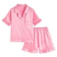 thumbnail image 1 of Nskgu Girls Button Down Satin Pajama Sets 2PCS Ruffle Short Sleeve Top with Shorts Sleepwear Summer Outfit for Teens, 1 of 6