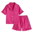 thumbnail image 1 of Nskgu Girls Button Down Satin Pajama Sets 2PCS Ruffle Short Sleeve Top with Shorts Sleepwear Summer Outfit for Teens, 1 of 6