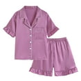 thumbnail image 1 of Nskgu Girls Button Down Satin Pajama Sets 2PCS Ruffle Short Sleeve Top with Shorts Sleepwear Summer Outfit for Teens, 1 of 6
