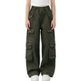 thumbnail image 1 of Nskgu Girls Cargo Parachute Pants Elastic Waist Wide Leg Streetwear Hip Hop Dance Trousers with Pockets, 1 of 5