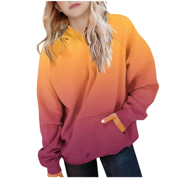 Nskgu Girls Casual Long Sleeve Hoodies Cute Tie Dye Oversized Pullover with Pocket Sweatshirt Tops
