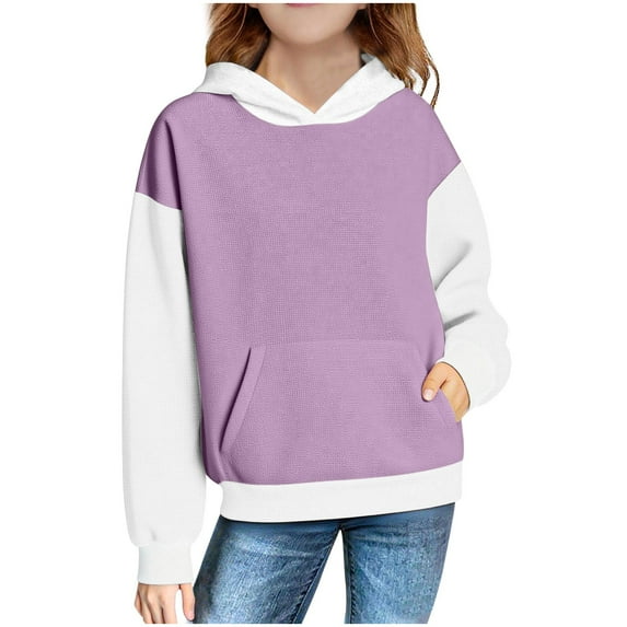 Nskgu Girls Crewneck Sweatshirt Long Sleeve Pullover Waffle Tops Drop Shoulder Sweatshirts Color Block Hoodies