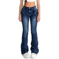 thumbnail image 1 of Nskgu Girls Jeans Flare High Elastic Waist Denim Pants Bell Bottom Stretch Cute Y2K Streetwear with Pockets 6-13Y, 1 of 6