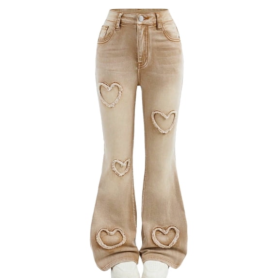 Nskgu Girls Jeans Flare High Elastic Waist Denim Pants Bell Bottom Stretch Cute Y2K Streetwear with Pockets 6-13Y