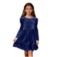 thumbnail image 1 of Nskgu Girls Long Sleeve Dress Velvet Crew Neck Bow Back Holiday Party Christmas Dresses, 1 of 7