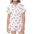 thumbnail image 1 of Nskgu Girls Pajamas Set Soft Satin Lightweight Silk Button-Down Top with Shorts 2 Piece PJS for Kids Gifts, 1 of 5