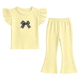 thumbnail image 1 of Nskgu Girls Ruffle Sleeve Top and Flare Pants Set Kids 2 Piece Ribbed Outfits with Cute Bow Accent for Daily Wear, 1 of 5