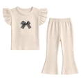 thumbnail image 1 of Nskgu Girls Ruffle Sleeve Top and Flare Pants Set Kids 2 Piece Ribbed Outfits with Cute Bow Accent for Daily Wear, 1 of 5
