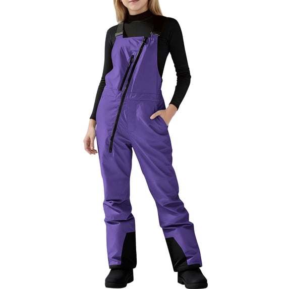 Nskgu Girls Snow Bibs Waterproof Insulated Ski Pants Kids Adjustable Strap Snowboard Overalls Multi Pockets Winter Snowsuit