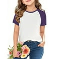 thumbnail image 1 of Nskgu Kids Girls T Shirts Casual Raglan Short Sleeve Crewneck Color Block Summer Tees 3-14 Years, 1 of 6