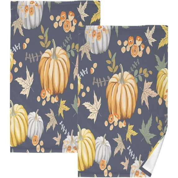 Nsnder Autumn Orange Pumpkins Flowers Cotton Towel Set 2PCS,Quick Drying Bath Towels,Soft and Breathable Hand Towel WashCloths for Kitchen,Bathroom,Gym,Beach Washcloths