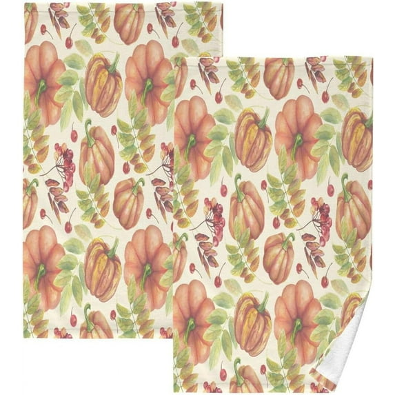 Nsnder Berries Pumpkins Cotton Towel Set 2PCS, Quick Drying Bath Towels, Soft and Breathable Hand Towel WashCloths for Kitchen, Bathroom, Gym, Beach