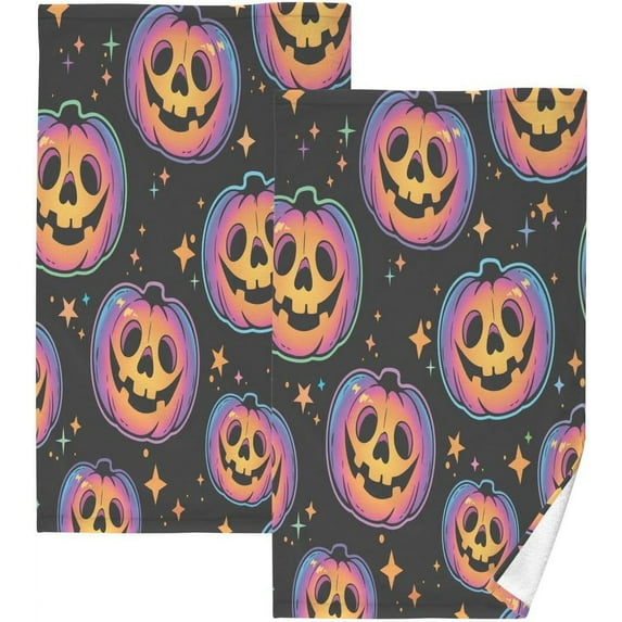 Nsnder Cool Magic Halloween Pumpkins Cotton Towel Set 2PCS, Quick Drying Bath Towels, Soft and Breathable Hand Towel WashCloths for Kitchen, Bathroom, Gym, Beach