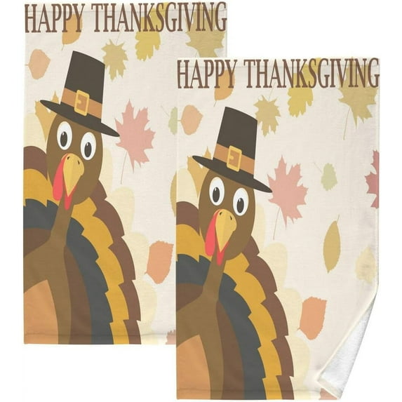 Nsnder Halloween Turkey Cotton Towel Set 2PCS, Quick Drying Bath Towels, Soft and Breathable Hand Towel WashCloths for Kitchen, Bathroom, Gym, Beach