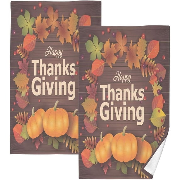 Nsnder Happy Thanksgiving Pumpkin Cotton Towel Set 2PCS, Quick Drying Bath Towels, Soft and Breathable Hand Towel WashCloths for Kitchen, Bathroom, Gym, Beach