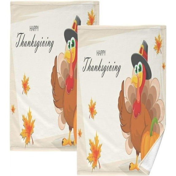 Nsnder Thanksgiving Turkey Pumpkin Cotton Towel Set 2PCS,Quick Drying Bath Towels,Soft and Breathable Hand Towel WashCloths for Kitchen,Bathroom,Gym,Beach Washcloths