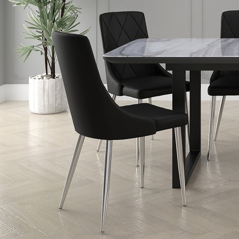 Sophisticated Black Faux Leather and Wood Side Chair