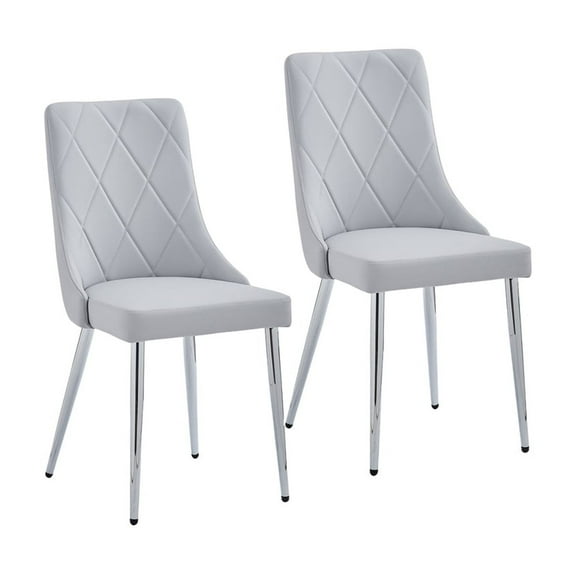 Contemporary Faux Leather and Metal Dining Chair Set of 2 Grey and Chrome