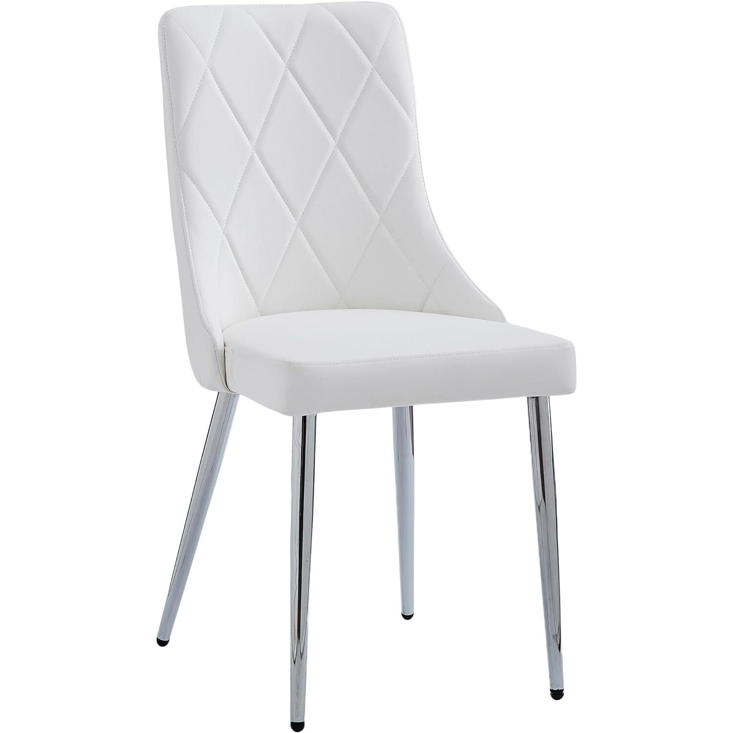 Curved Wood Frame Side Chair in White Faux Leather with Chrome Legs