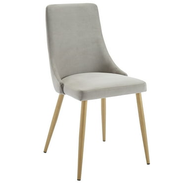 MidCentury Velvet and Metal Dining Chair Set of 2 Grey and Aged Gold