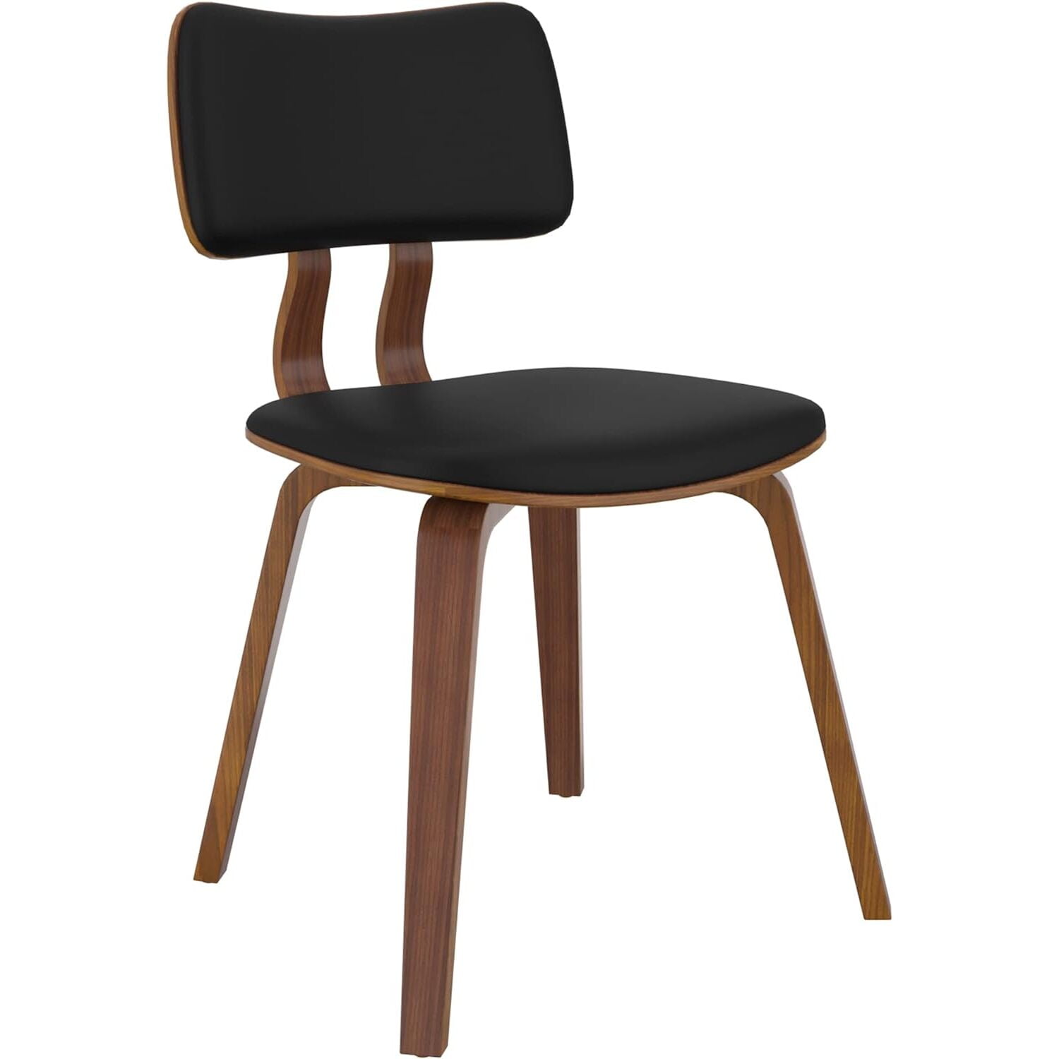 Zuni Mid-Century Modern Black Faux Leather Side Chair with Walnut Wood