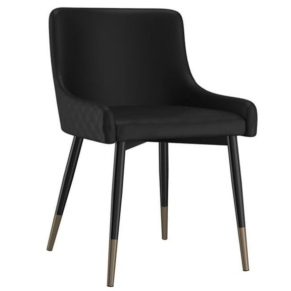 Modern Faux Leather and Metal Dining Chair Set of 2 Black