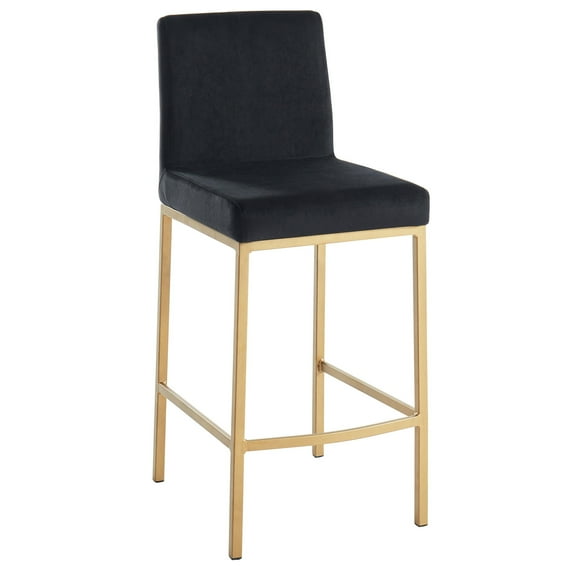 Contemporary Velvet and Metal 26" Counter Stool Set of 2 Black and Aged Gold Leg