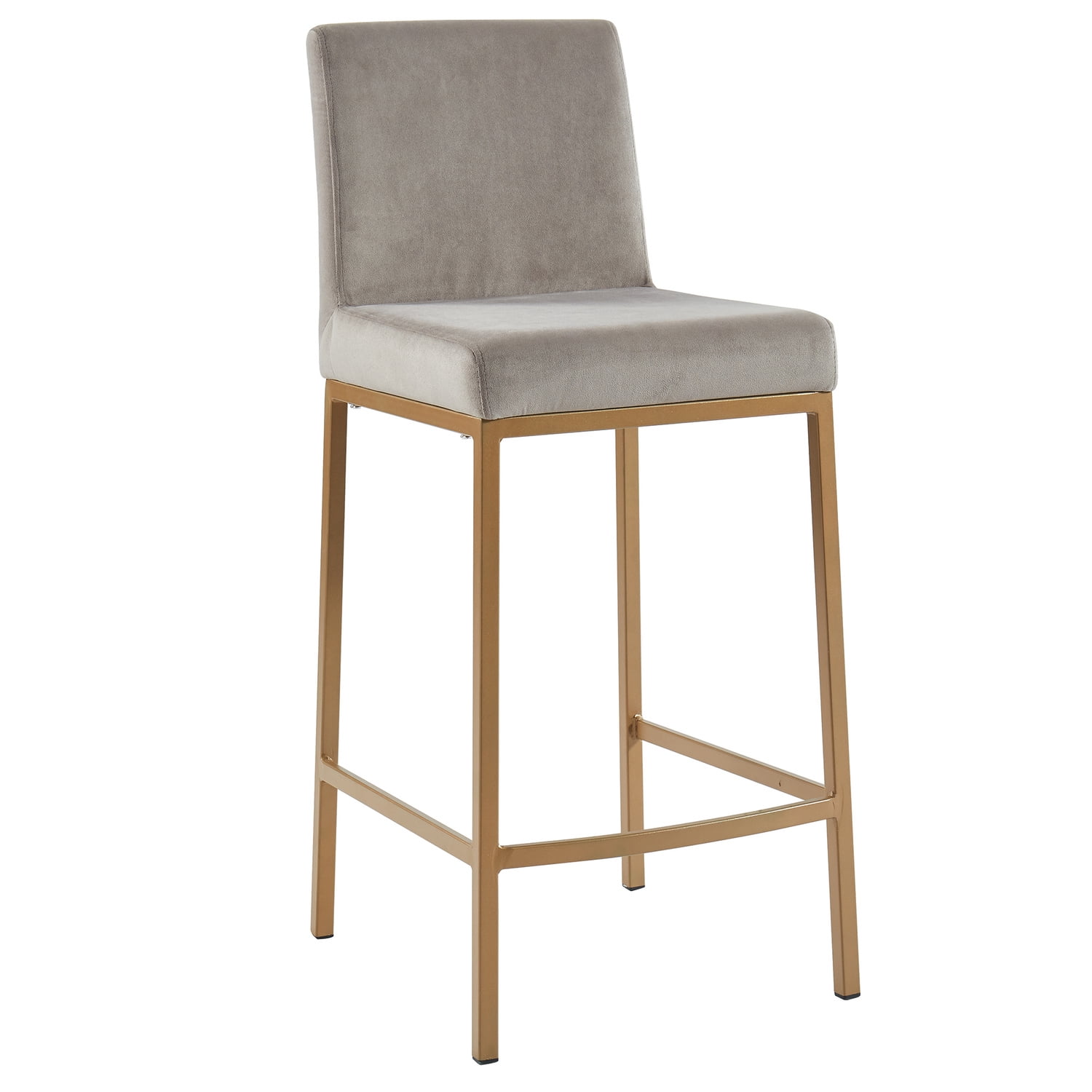 Velvet Upholstered Gold Metal Counter Stool, 26" Height, Set of 2