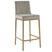 Contemporary Velvet and Metal 26" Counter Stool Set of 2 Grey and Aged Gold Leg