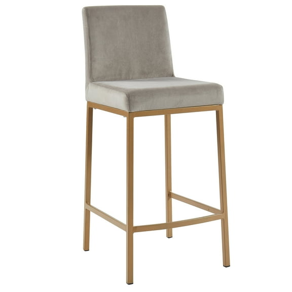 Contemporary Velvet and Metal 26" Counter Stool Set of 2 Grey and Aged Gold Leg