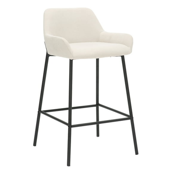Modern Fabric and Metal 26" Counter Stool Set of 2 Beigeand Black