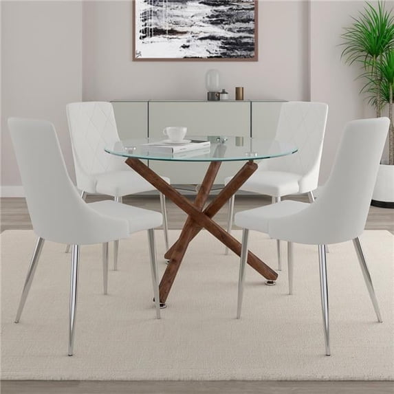 Nspire 207-264-087WT Rocca & Devo Dining Set in Walnut with White Chair - 5 Piece