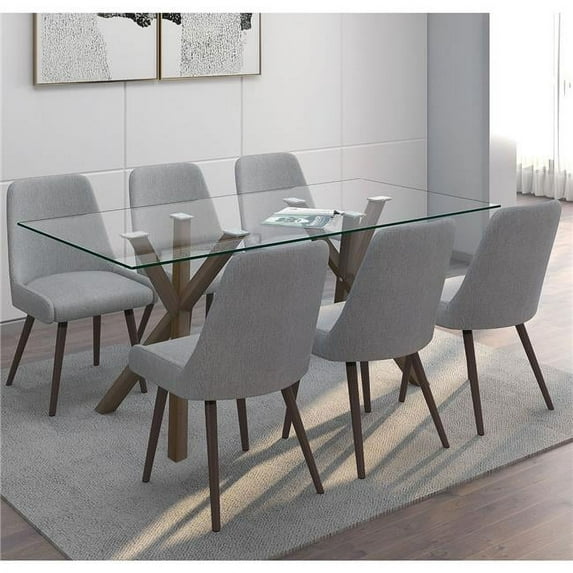 Nspire 207-535WAL-247WL-DG Stark & Mia Dining Set in Walnut with Walnut & Dark Grey Chair - 7 Piece