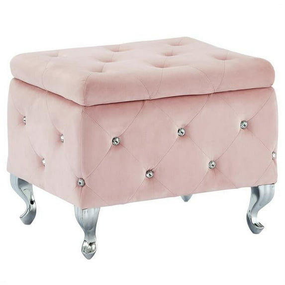 Nspire 21.25 x 17.25 x 18.25 in. Monique Square Storage Ottoman in Blush Pink & Chrome